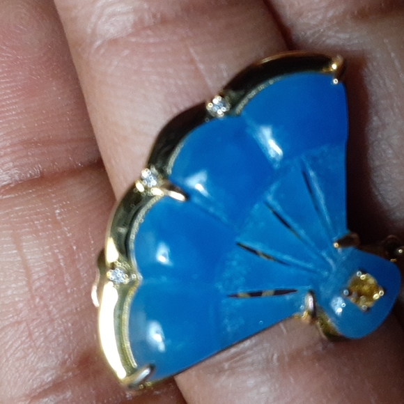 Gold over 925, Blue and Green Burmese Jade, Citrine and natural White Zircons - Picture 4 of 7